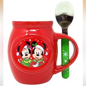 Mickey Mouse & Minne Disney Christmas Mug w/spoon